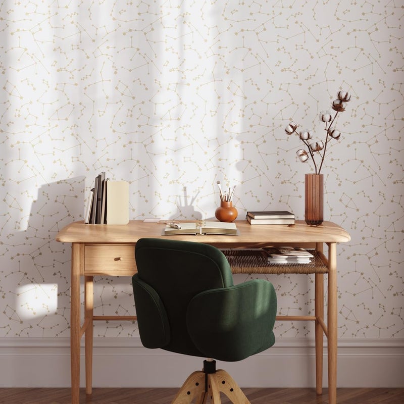 Tempaper x Novogratz White & Metallic Gold Constellations Removable Peel and Stick Wallpaper, 20.5 in X 16.5 ft, Made in the USA - Image 4